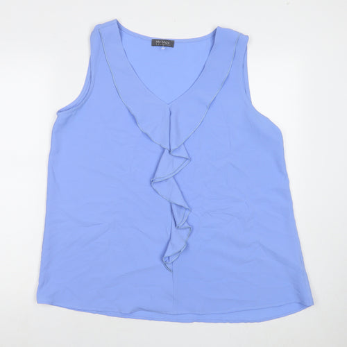 Mr.Max Womens Blue Polyester Basic Tank Size XL V-Neck