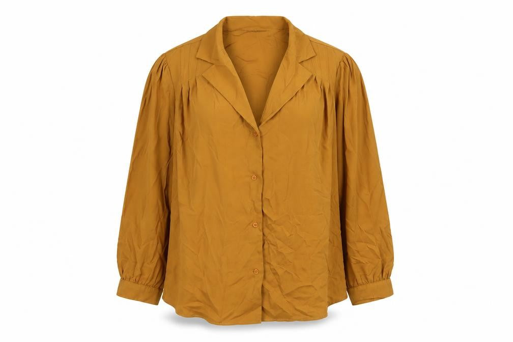Side Party Womens Yellow Polyester Basic Button-Up Size L Collared