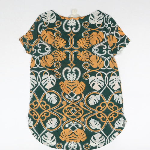 H&M Womens Green Geometric Polyester Basic T-Shirt Size XS Round Neck