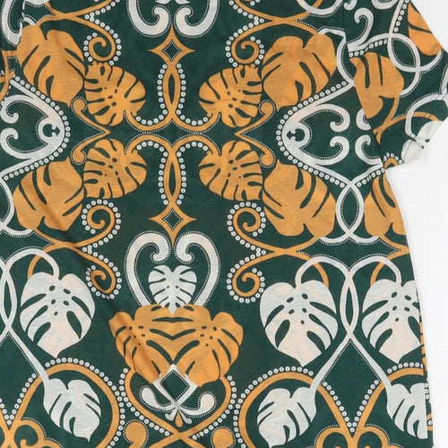 H&M Womens Green Geometric Polyester Basic T-Shirt Size XS Round Neck