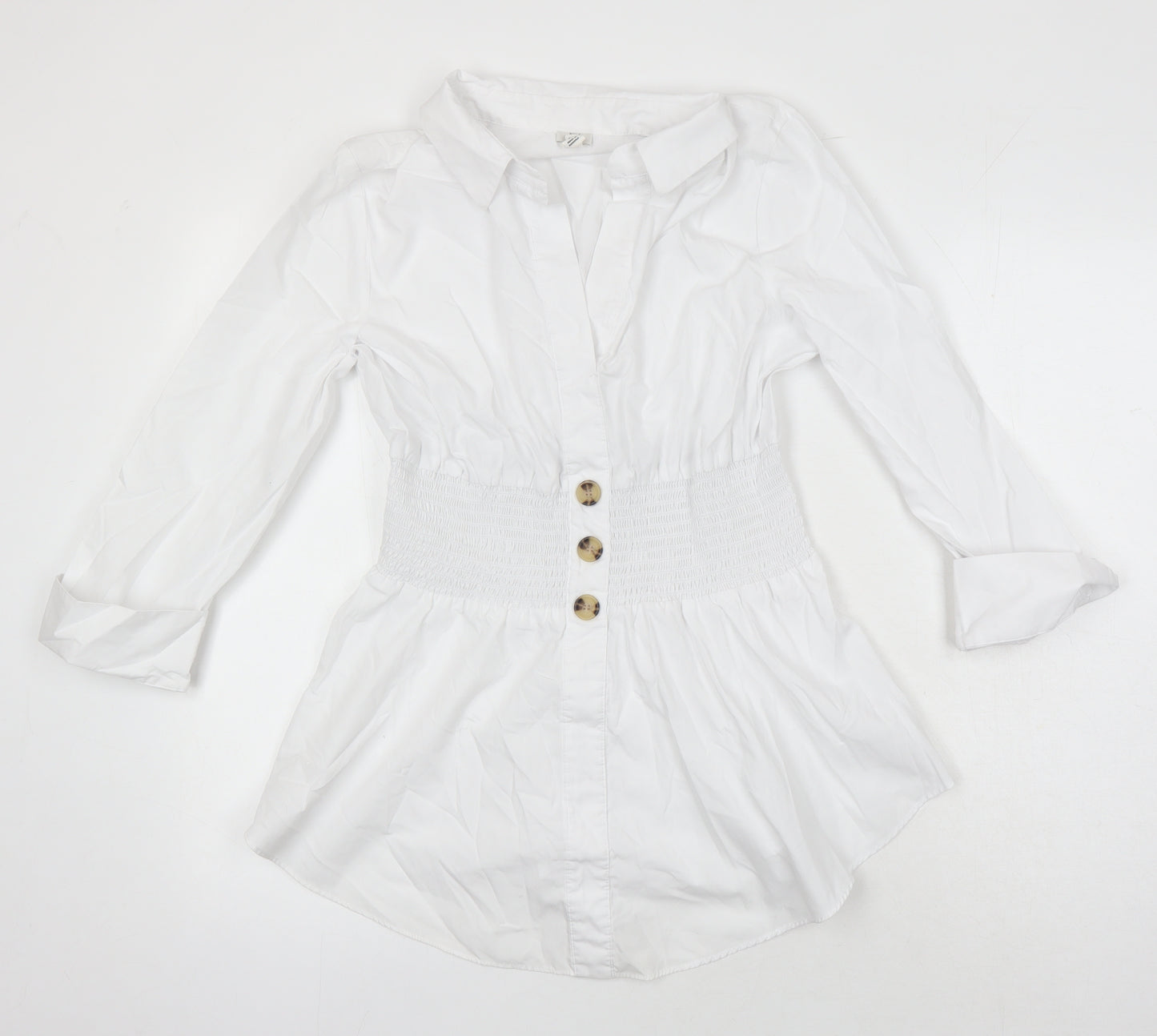 River Island Womens White Cotton Tunic Blouse Size 10 Collared