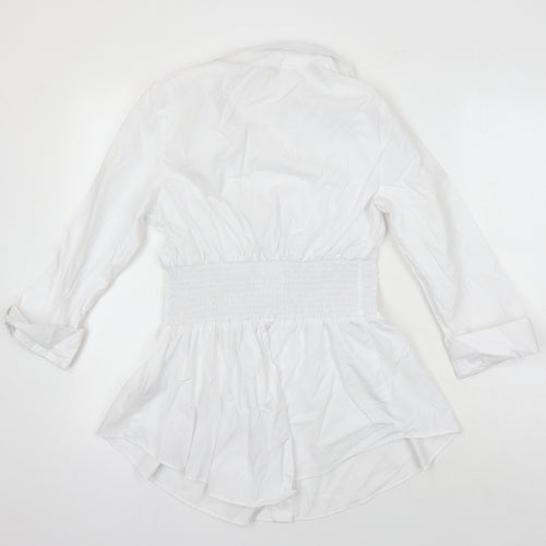River Island Womens White Cotton Tunic Blouse Size 10 Collared