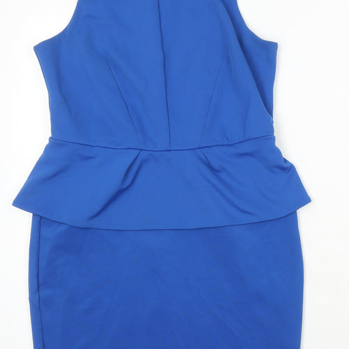River Island Womens Blue Polyester Pencil Dress Size 14 Boat Neck