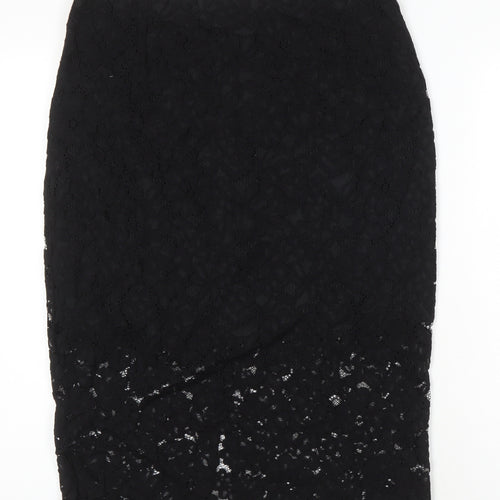 H&M Womens Black Cotton Straight & Pencil Skirt Size 10 Zip - Lace Overlay