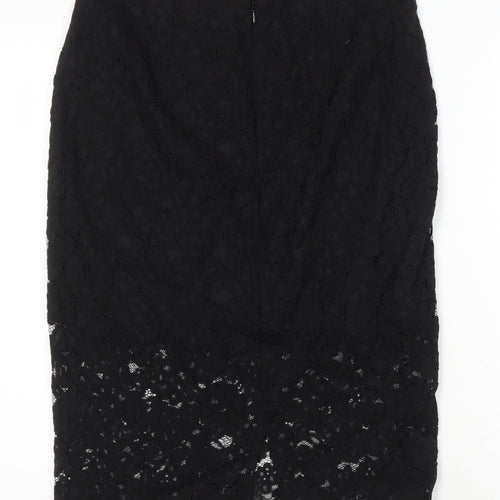 H&M Womens Black Cotton Straight & Pencil Skirt Size 10 Zip - Lace Overlay