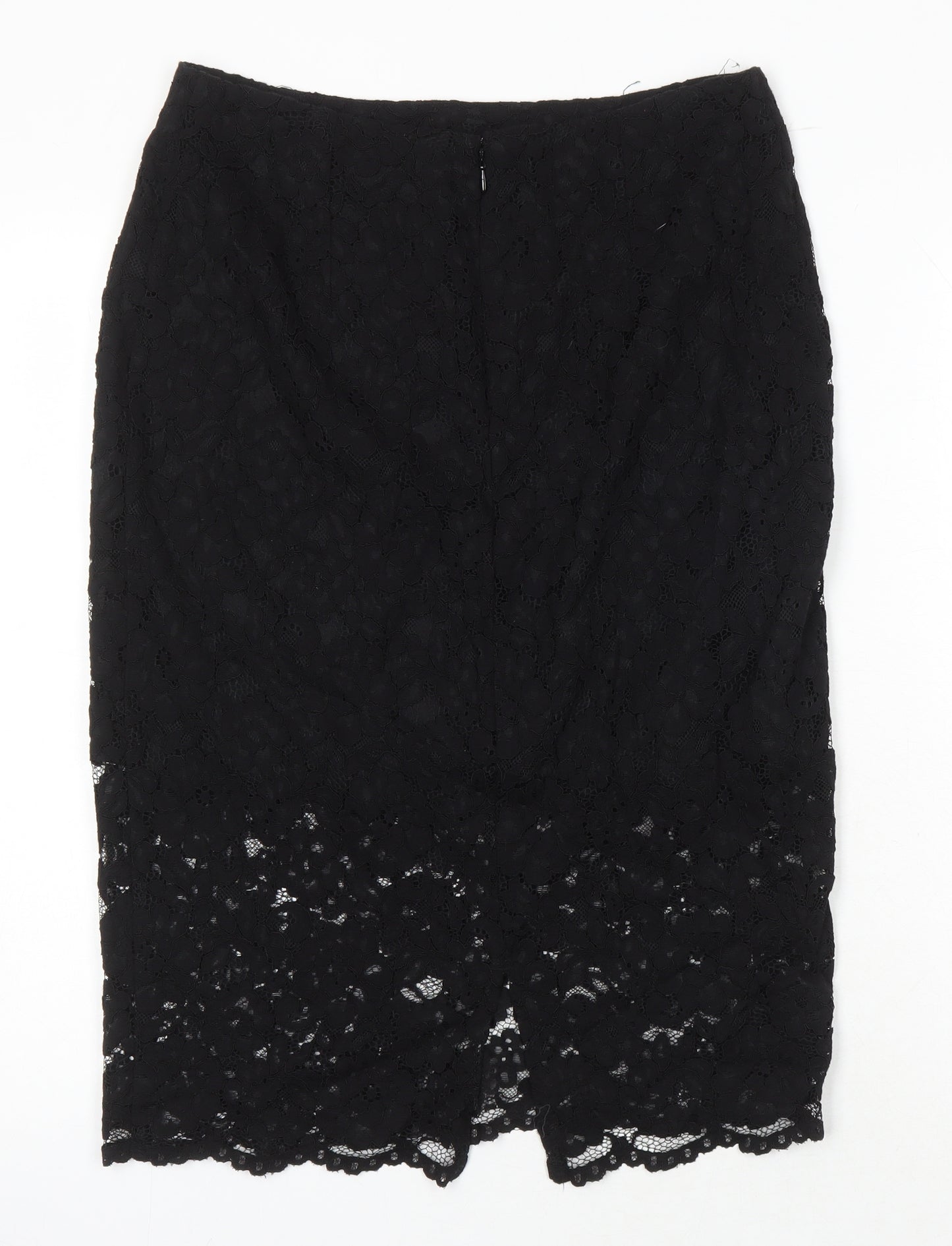 H&M Womens Black Cotton Straight & Pencil Skirt Size 10 Zip - Lace Overlay