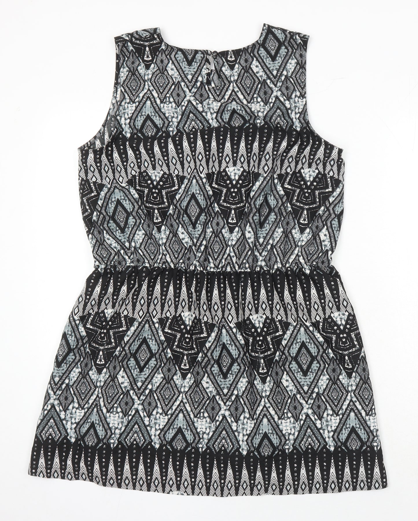 Boohoo Womens Ivory Geometric Polyester A-Line Size 14 Round Neck