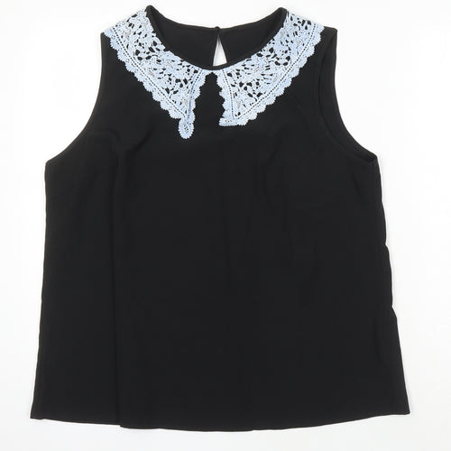 Sason Curve Womens Black Polyester Tunic Blouse Size XL Boat Neck - Lace Collar