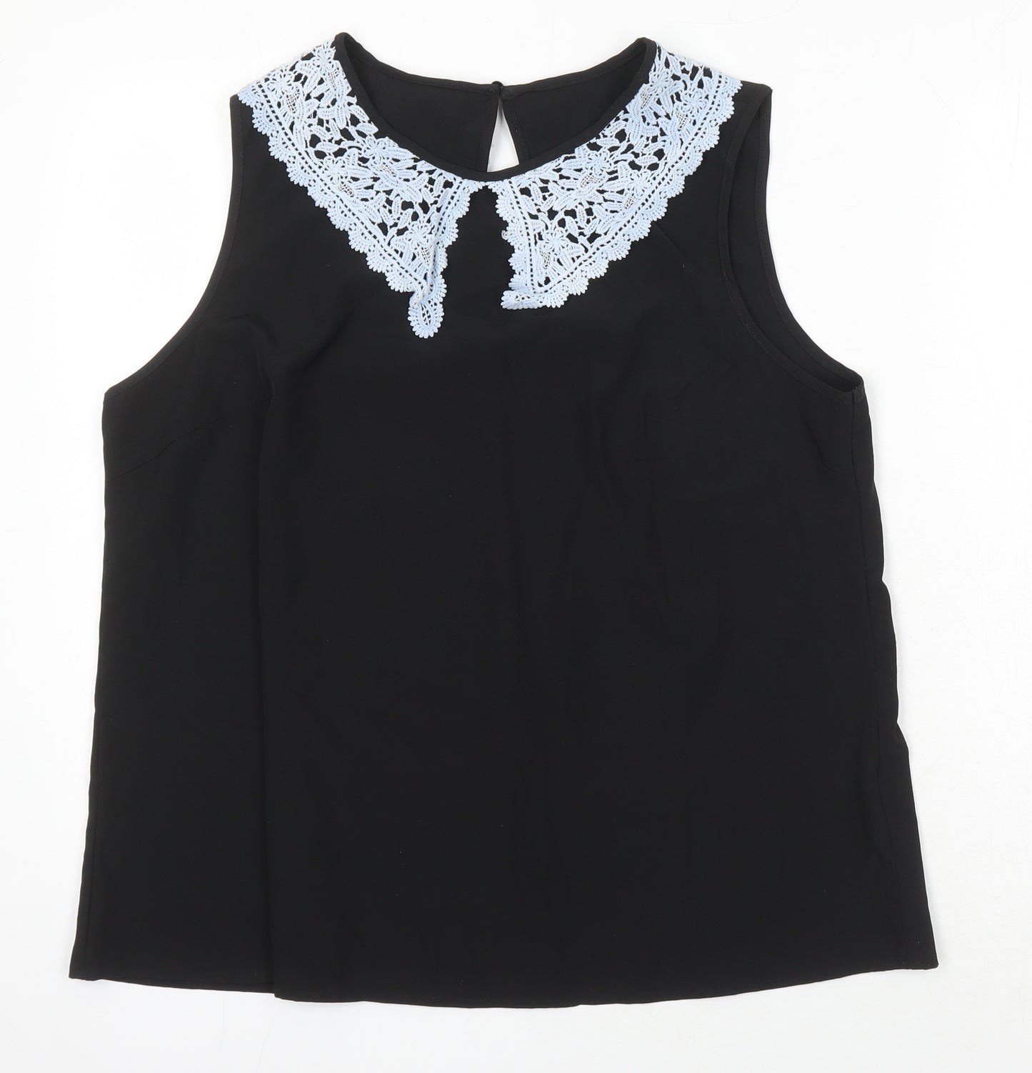 Sason Curve Womens Black Polyester Tunic Blouse Size XL Boat Neck - Lace Collar
