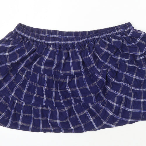 People Tree Womens Blue Check Cotton Mini Skirt Size 14 - Elasticated waist