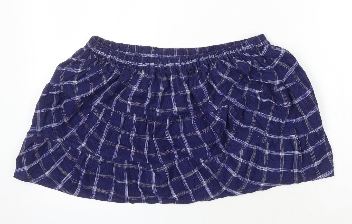 People Tree Womens Blue Check Cotton Mini Skirt Size 14 - Elasticated waist