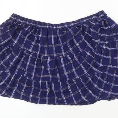 People Tree Womens Blue Check Cotton Mini Skirt Size 14 - Elasticated waist