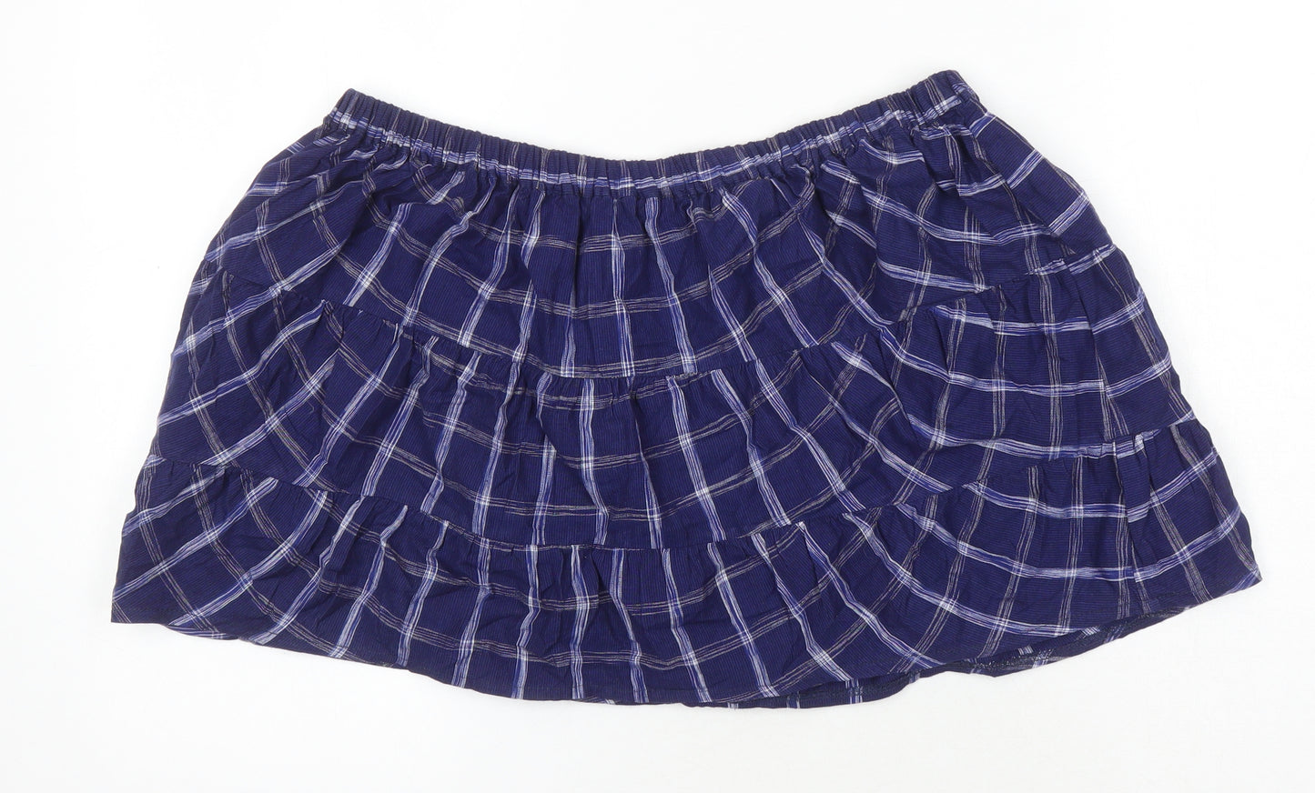 People Tree Womens Blue Check Cotton Mini Skirt Size 14 - Elasticated waist