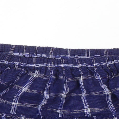 People Tree Womens Blue Check Cotton Mini Skirt Size 14 - Elasticated waist