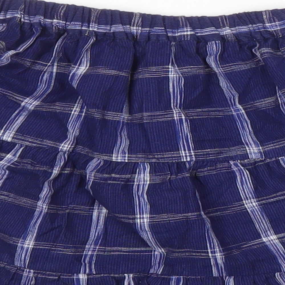 People Tree Womens Blue Check Cotton Mini Skirt Size 14 - Elasticated waist