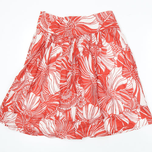 M&S Womens Red Floral Cotton A-Line Skirt Size 8 Zip