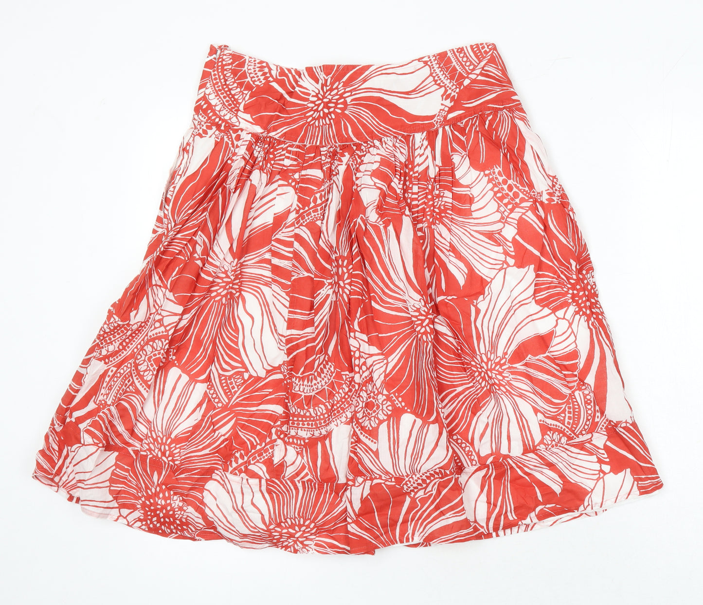 M&S Womens Red Floral Cotton A-Line Skirt Size 8 Zip