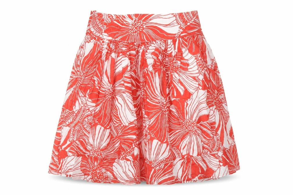 M&S Womens Red Floral Cotton A-Line Skirt Size 8 Zip