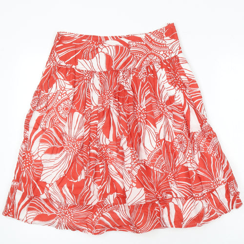 M&S Womens Red Floral Cotton A-Line Skirt Size 8 Zip