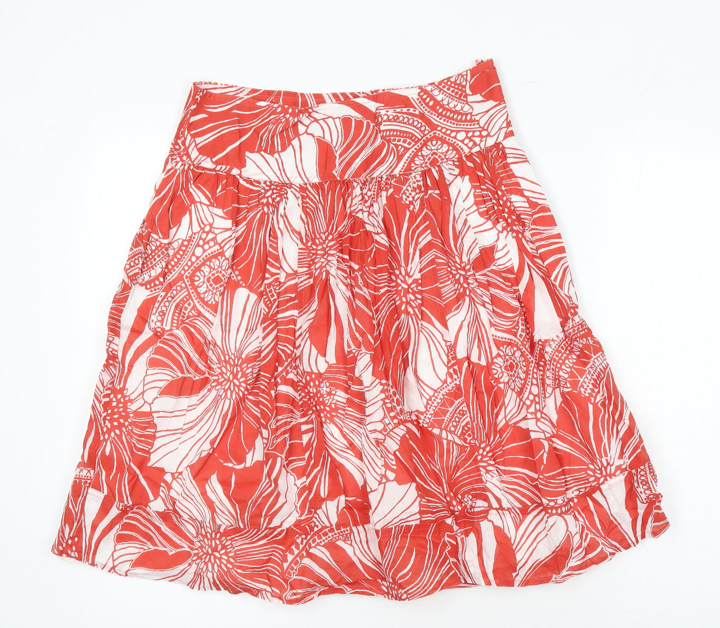 M&S Womens Red Floral Cotton A-Line Skirt Size 8 Zip