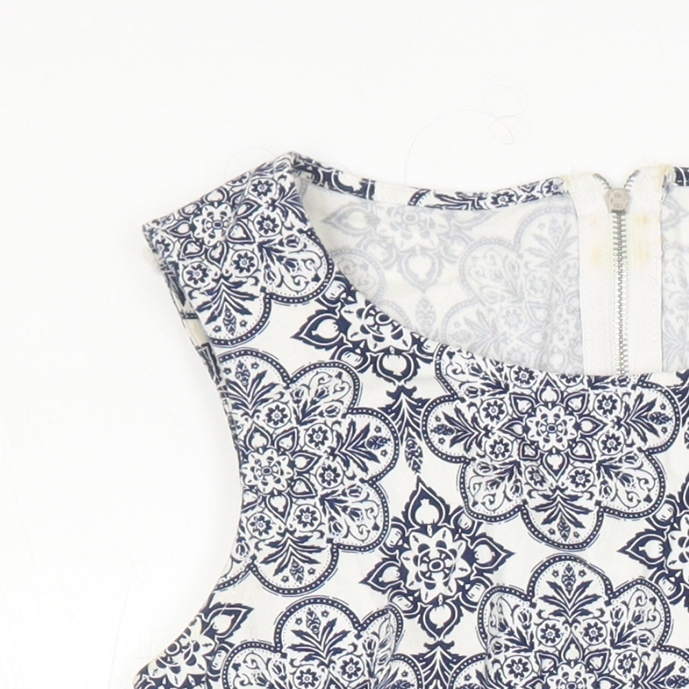 Apricot Womens Multicoloured Geometric Cotton Fit & Flare Size 10 Boat Neck