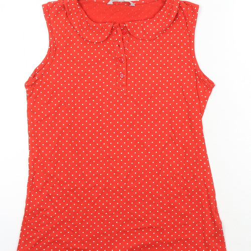 Red Herring Womens Red Polka Dot Cotton Tunic Button-Up Size 10 Collared