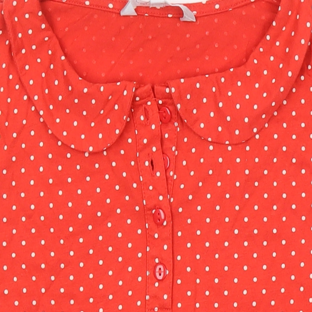Red Herring Womens Red Polka Dot Cotton Tunic Button-Up Size 10 Collared