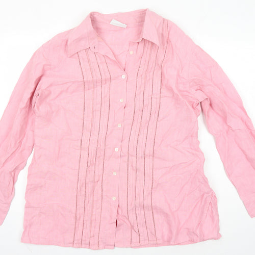 Liz Clairbourne Womens Orange Herringbone Linen Tunic Blouse Size L Collared