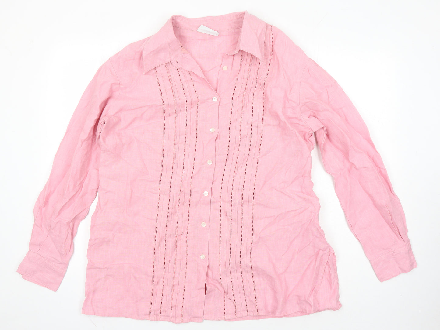Liz Clairbourne Womens Orange Herringbone Linen Tunic Blouse Size L Collared