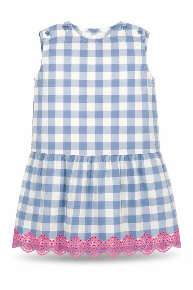 Front view of Gap girls’ multicoloured check cotton a-line, size 4, years round neck