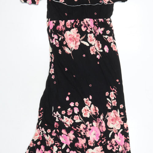 H&M Womens Ivory Floral Viscose Maxi Size M Round Neck