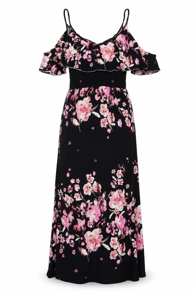 H&M Womens Ivory Floral Viscose Maxi Size M Round Neck