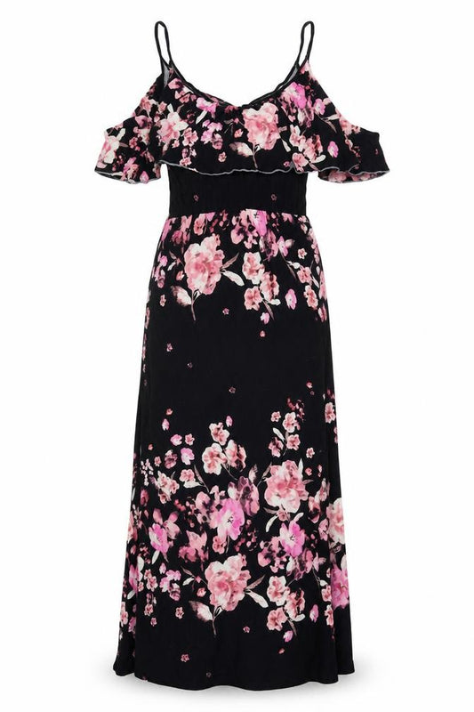 Front view of H&M women’s ivory floral viscose maxi, size M, round neck