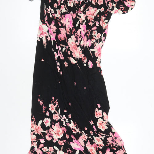H&M Womens Ivory Floral Viscose Maxi Size M Round Neck