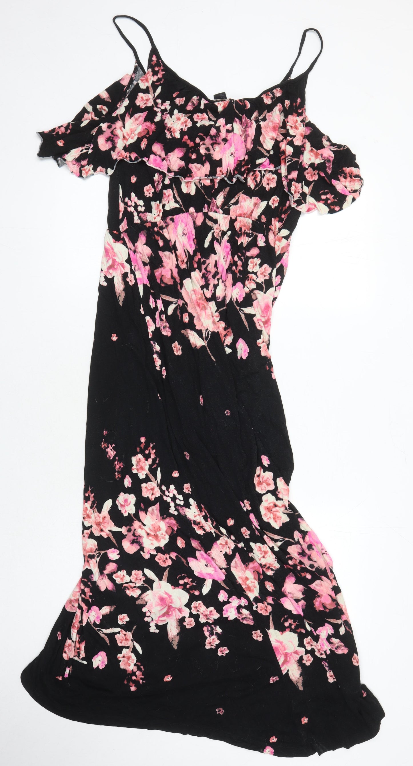 H&M Womens Ivory Floral Viscose Maxi Size M Round Neck