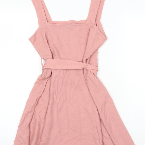 Topshop Womens Pink Houndstooth Viscose A-Line Size 12 Square Neck