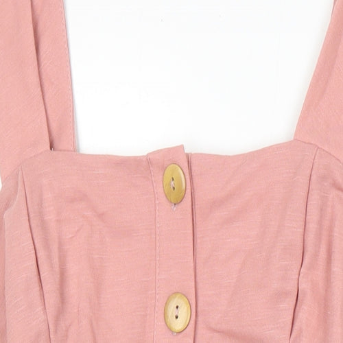 Topshop Womens Pink Houndstooth Viscose A-Line Size 12 Square Neck