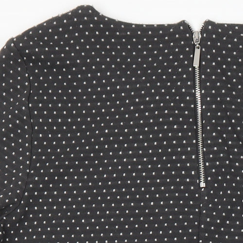 Roman Womens Grey Polka Dot Polyester Sheath Size 14 Boat Neck