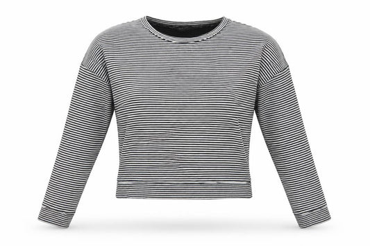 Front view of New Look women’s multicoloured striped polyester basic t-shirt, size UK 10, boat neck