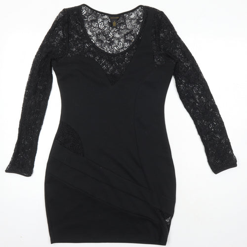 House of Derelon Womens Black Polyester Bodycon Size S Scoop Neck
