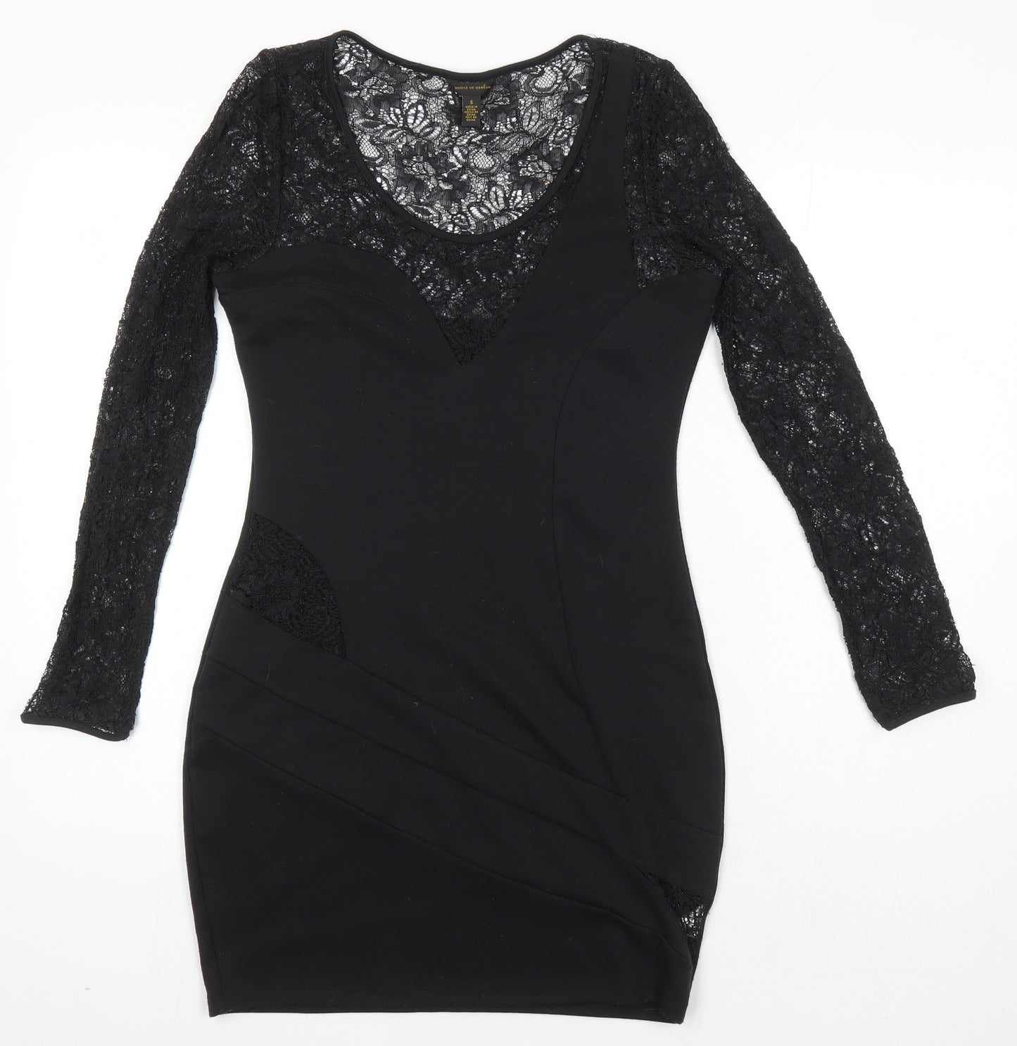 House of Derelon Womens Black Polyester Bodycon Size S Scoop Neck