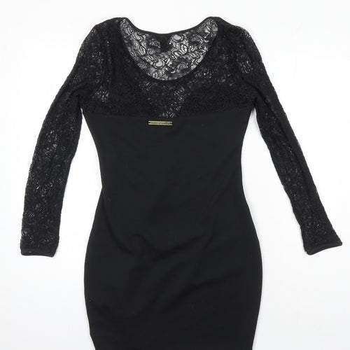 House of Derelon Womens Black Polyester Bodycon Size S Scoop Neck