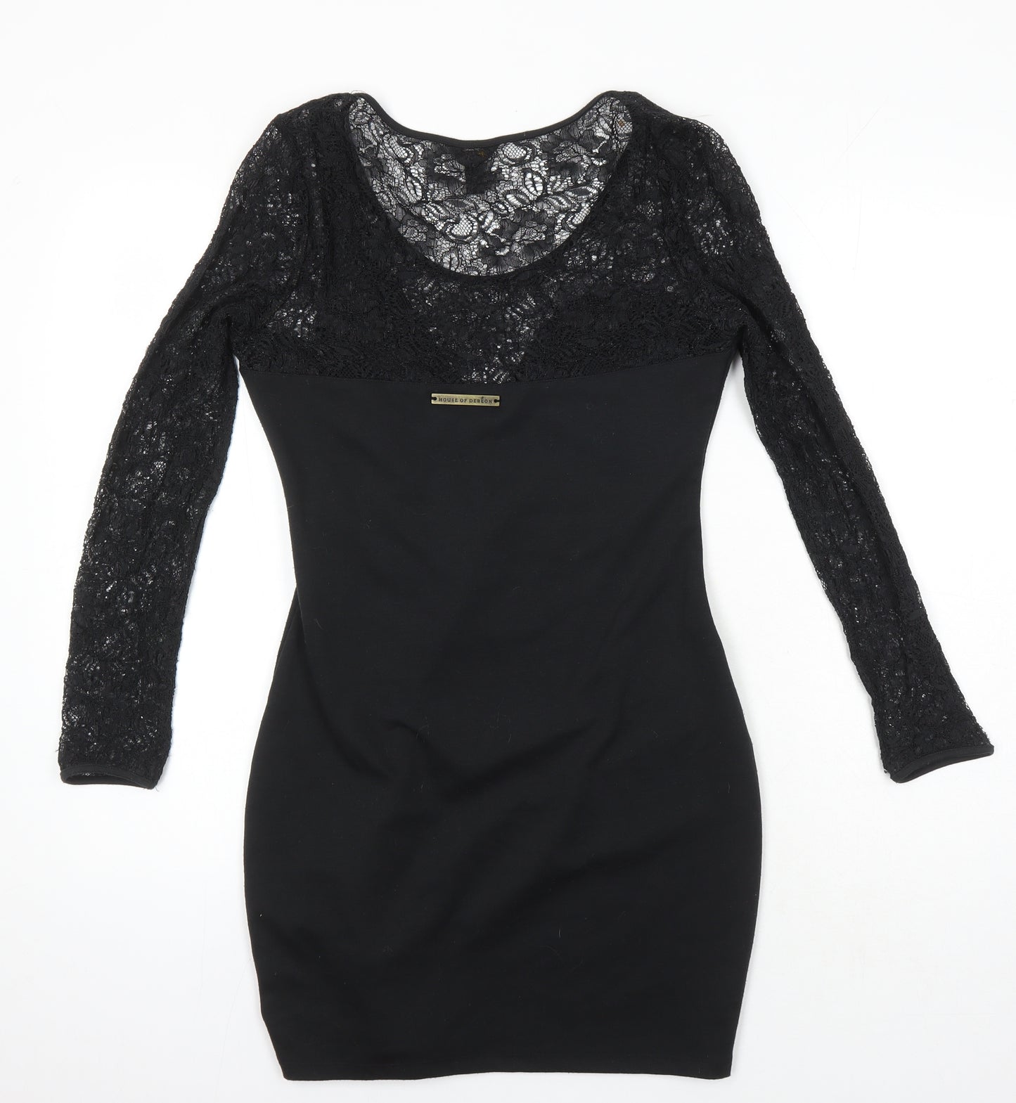 House of Derelon Womens Black Polyester Bodycon Size S Scoop Neck