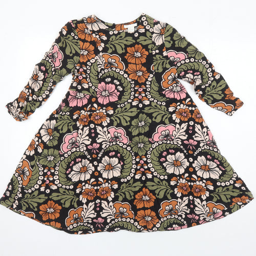 H&M Womens Multicoloured Floral Viscose A-Line Size 10 Round Neck