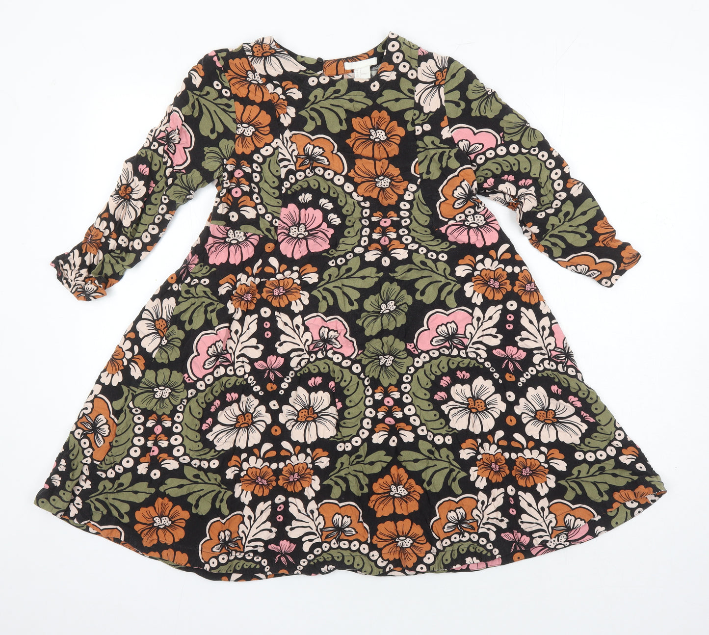 H&M Womens Multicoloured Floral Viscose A-Line Size 10 Round Neck