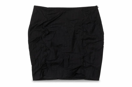 Front view of Lambros milona women’s black viscose mini skirt, size UK 14, zip