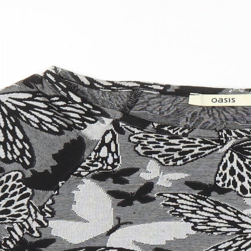 Oasis Womens Ivory Geometric Polyester Basic T-Shirt Size S Boat Neck - Butterfly print