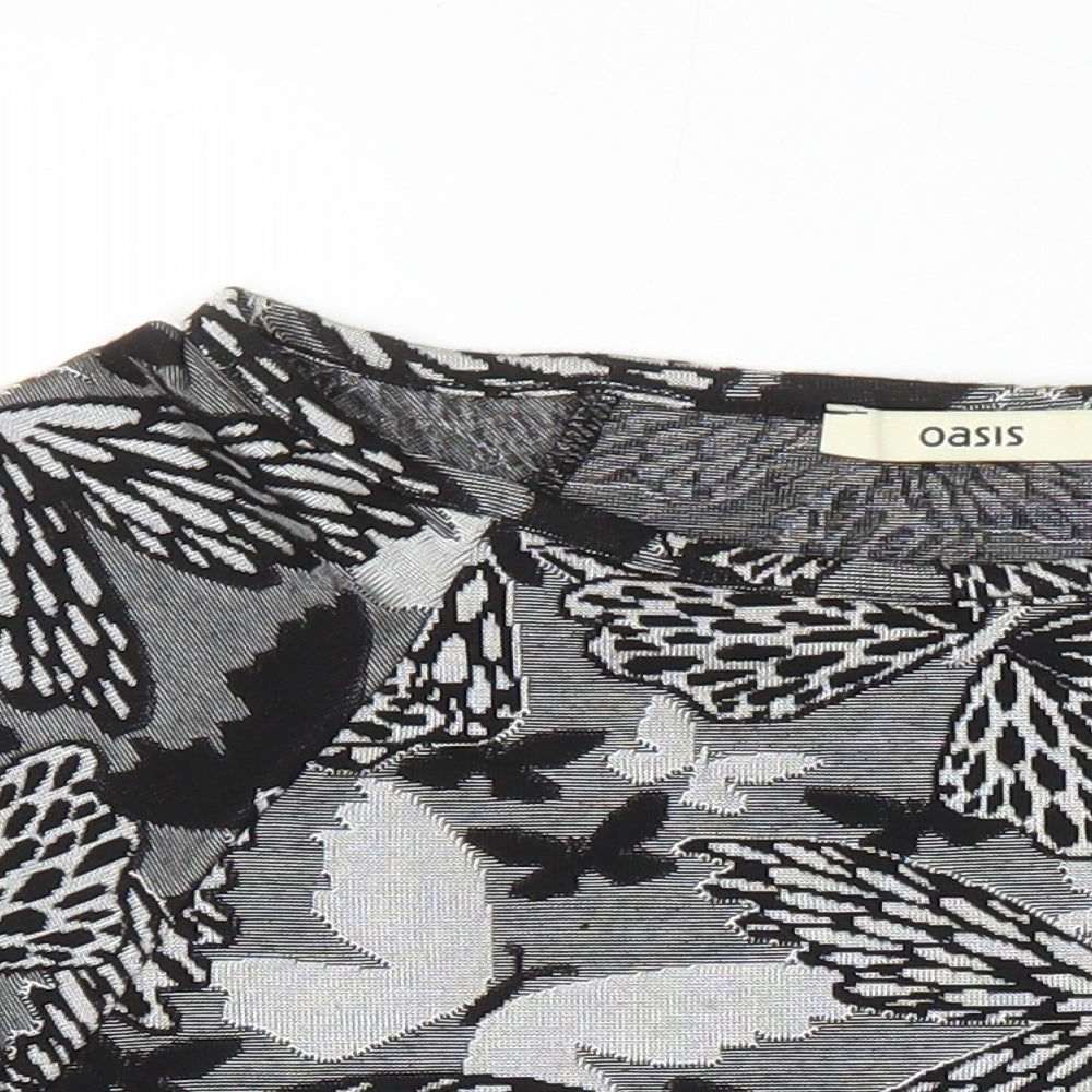 Oasis Womens Ivory Geometric Polyester Basic T-Shirt Size S Boat Neck - Butterfly print