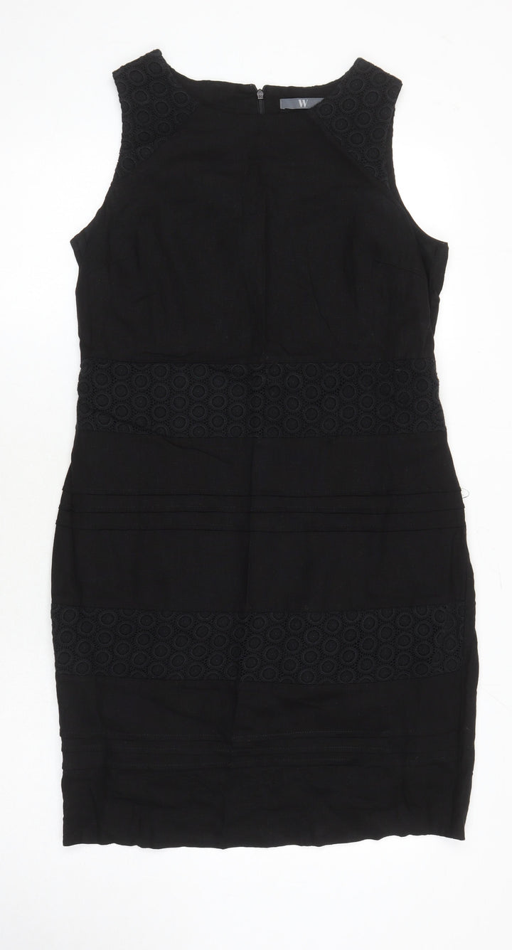 BHS Womens Black Linen Shift Size 14 Round Neck