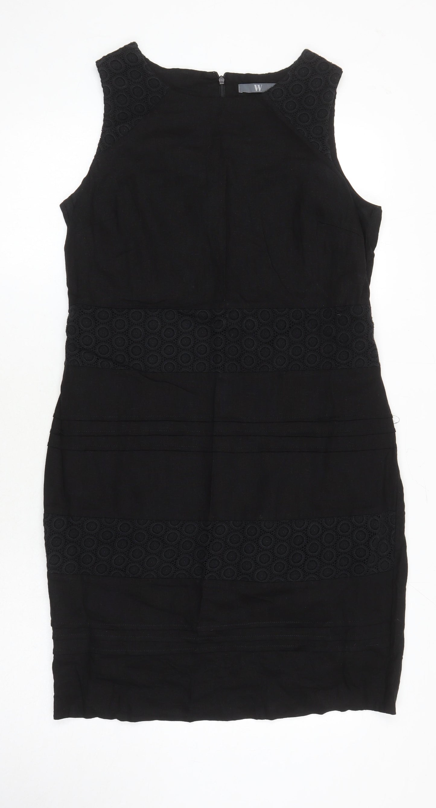 BHS Womens Black Linen Shift Size 14 Round Neck